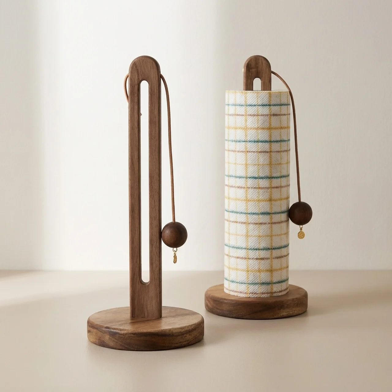 Paper Roll Holder Freestanding Natural Finish with Anti Slip Base