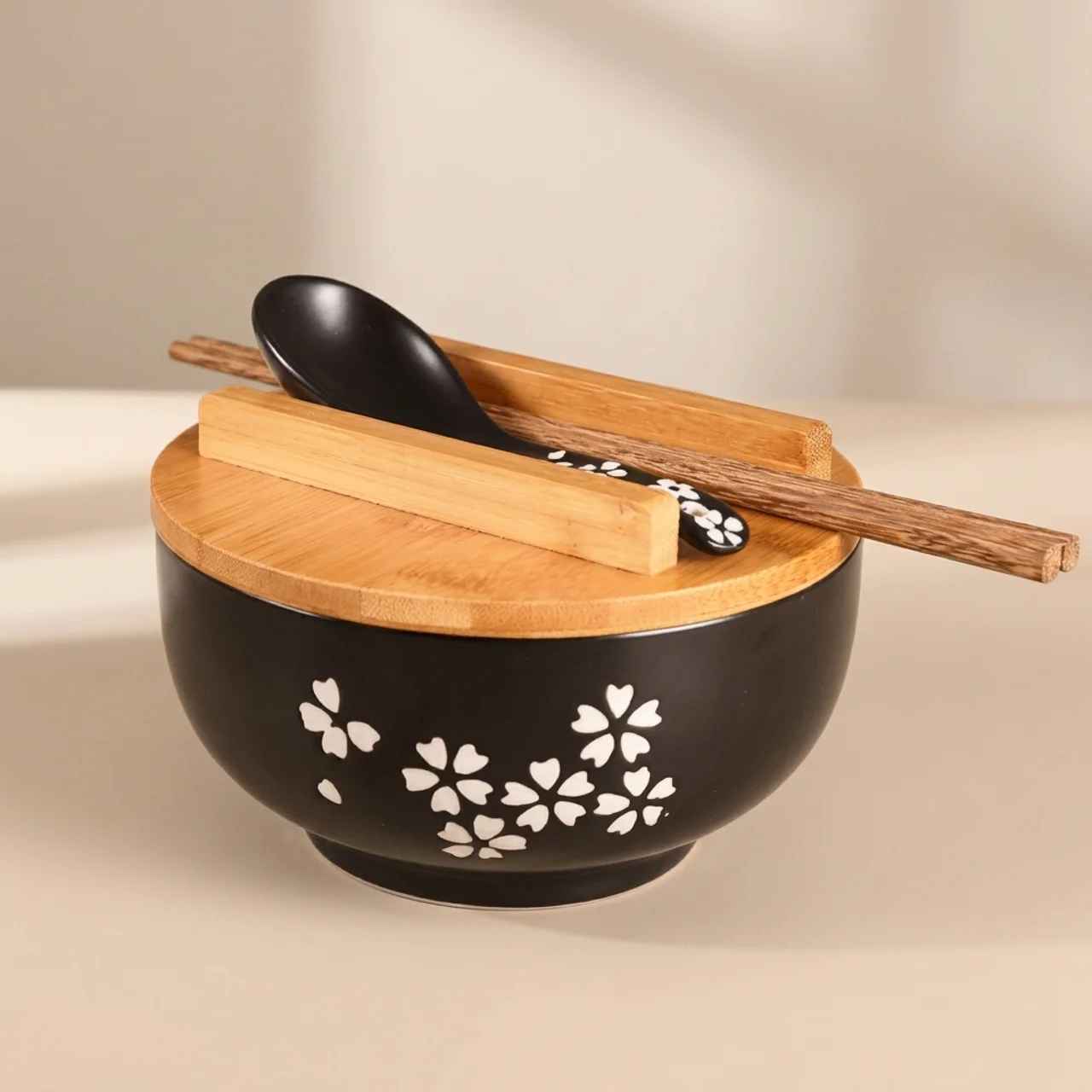 Ramen Bowl Set with Lid Tray Chopsticks and Spoon
