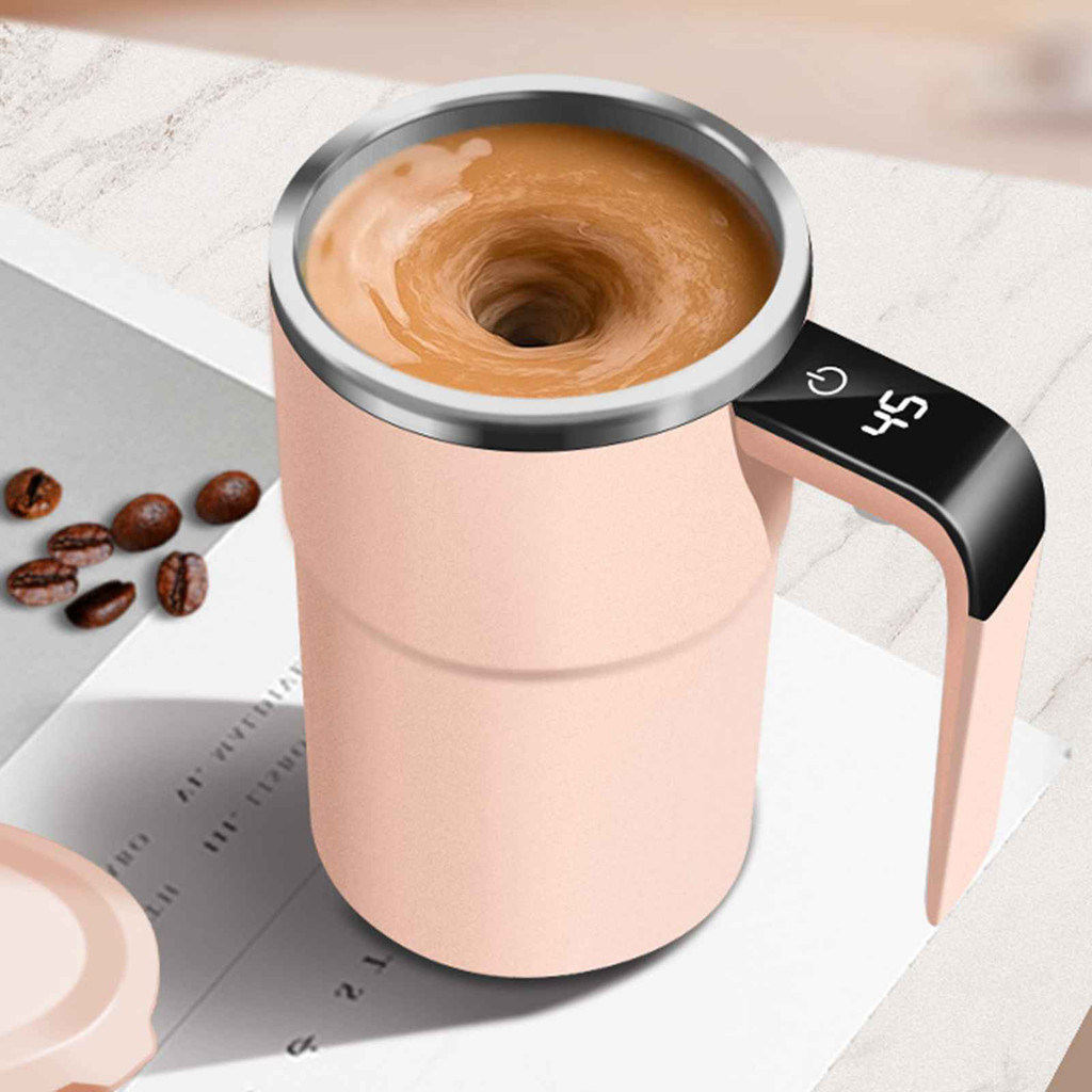 Smart Coffee Cup with Automatic Mixing and Digital Temperature Display