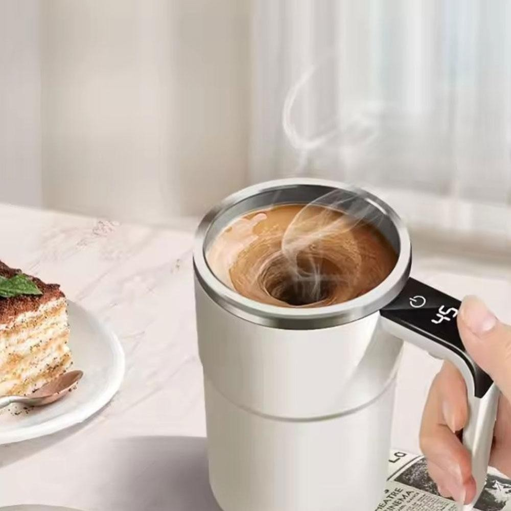 Smart Coffee Cup with Automatic Mixing and Digital Temperature Display