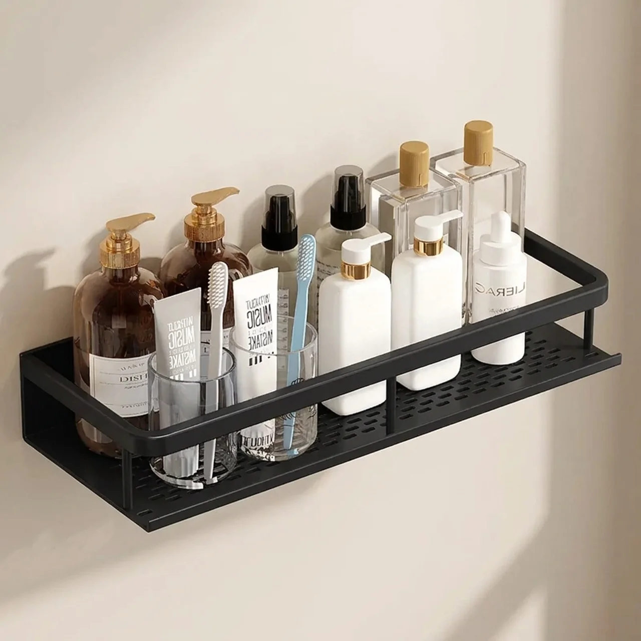 Shower Shelf Organizer Matte Black Wall Mounted Water Resistant