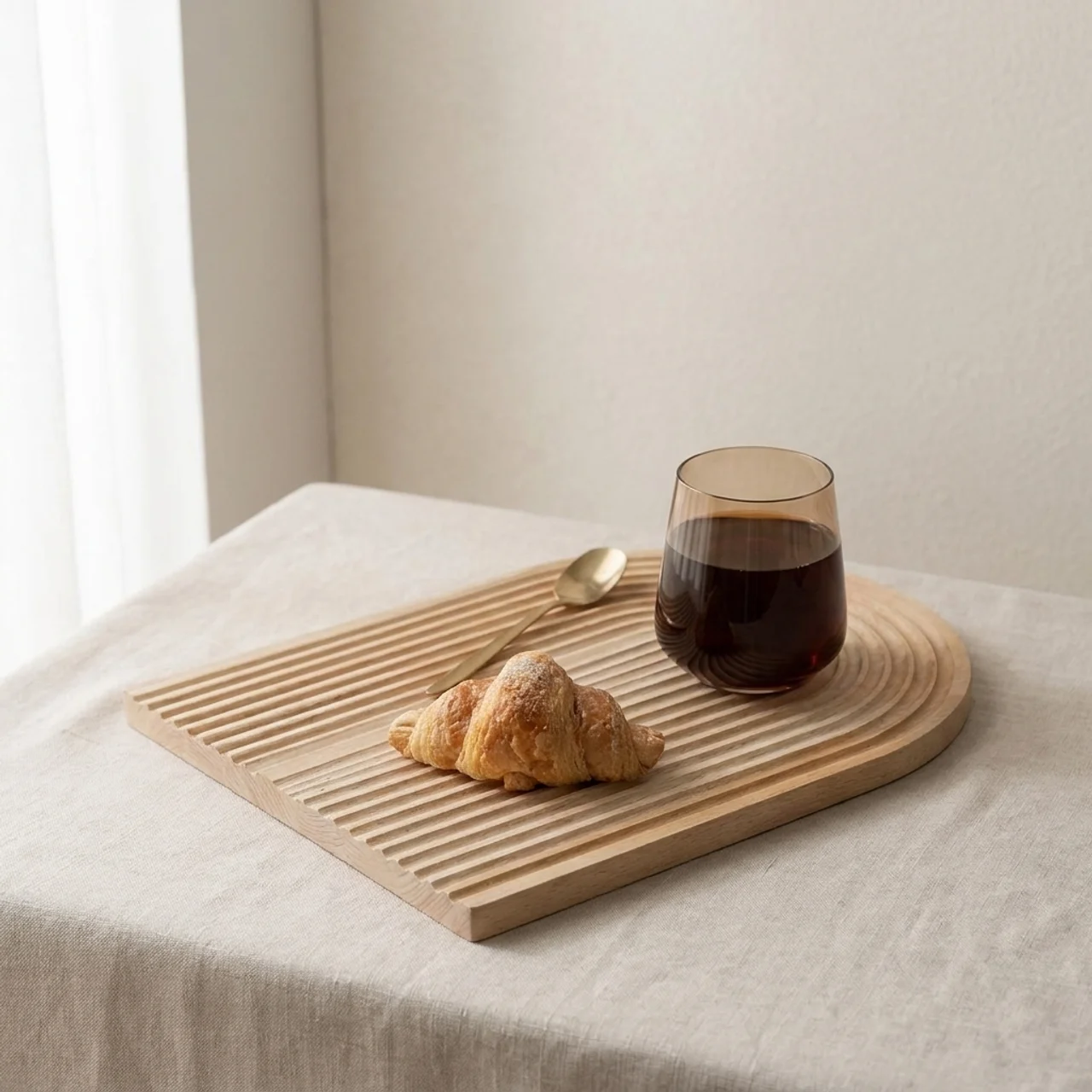 Serving Tray with Rippled Design Integrated Groove Polished Edges