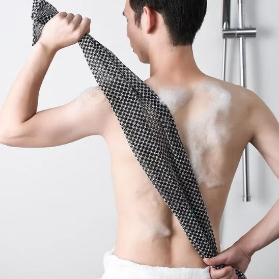 2pcs Double Side Exfoliating Body Scrub Back Scrubber, Bath Wash Towel Loofah Towel with Strap