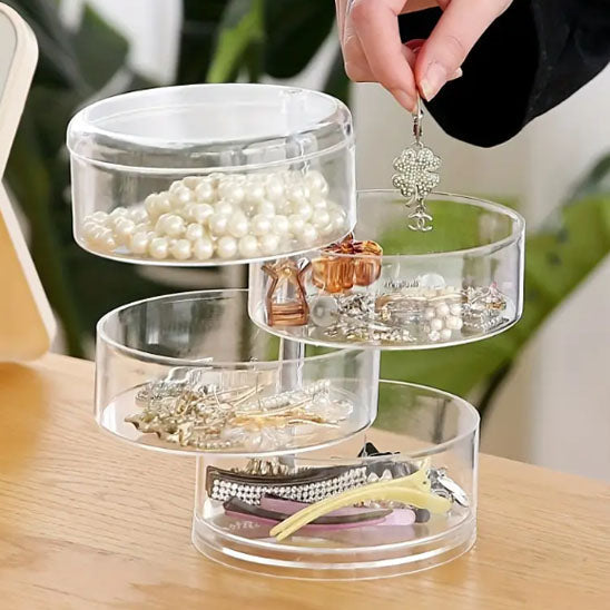 Multi Layer Rotating Transparent Round Jewelry Box for Earrings Studs Necklaces Bracelets Rack Display Shelf Jewelry Storage Box