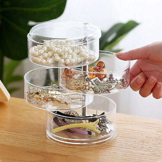 Multi Layer Rotating Transparent Round Jewelry Box for Earrings Studs Necklaces Bracelets Rack Display Shelf Jewelry Storage Box