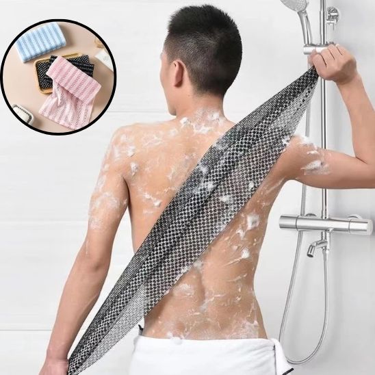 2pcs Double Side Exfoliating Body Scrub Back Scrubber, Bath Wash Towel Loofah Towel with Strap