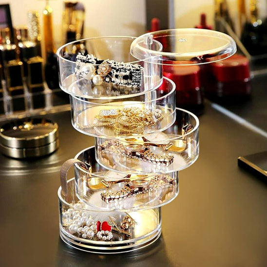 Multi Layer Rotating Transparent Round Jewelry Box for Earrings Studs Necklaces Bracelets Rack Display Shelf Jewelry Storage Box