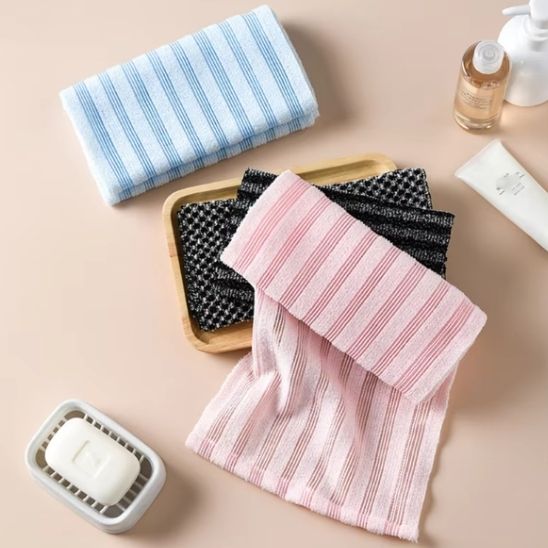 2pcs Double Side Exfoliating Body Scrub Back Scrubber, Bath Wash Towel Loofah Towel with Strap