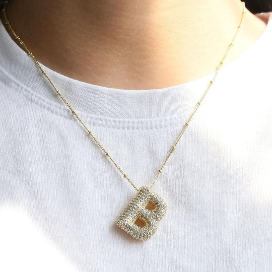 MHS.SUN Gold Plated Balloon 26 Letter Necklaces Copper Zircon Bubble Initial Pendant Chunky Women Personality Chain Jewelry