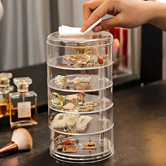 Multi Layer Rotating Transparent Round Jewelry Box for Earrings Studs Necklaces Bracelets Rack Display Shelf Jewelry Storage Box