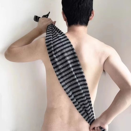 2pcs Double Side Exfoliating Body Scrub Back Scrubber, Bath Wash Towel Loofah Towel with Strap