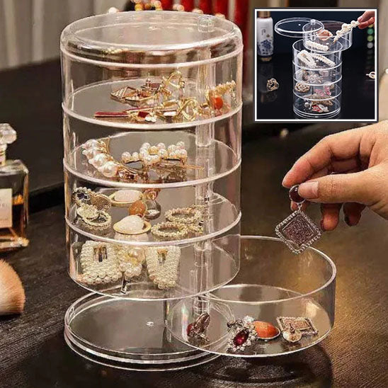Multi Layer Rotating Transparent Round Jewelry Box for Earrings Studs Necklaces Bracelets Rack Display Shelf Jewelry Storage Box