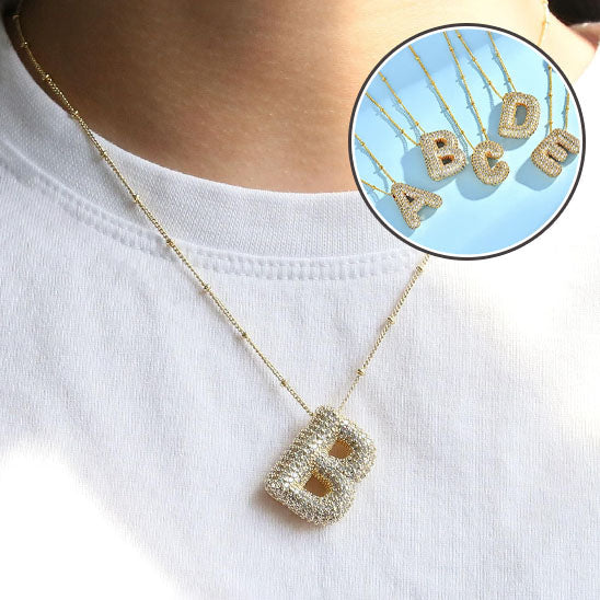 MHS.SUN Gold Plated Balloon 26 Letter Necklaces Copper Zircon Bubble Initial Pendant Chunky Women Personality Chain Jewelry