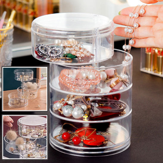 Multi Layer Rotating Transparent Round Jewelry Box for Earrings Studs Necklaces Bracelets Rack Display Shelf Jewelry Storage Box