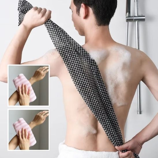 2pcs Double Side Exfoliating Body Scrub Back Scrubber, Bath Wash Towel Loofah Towel with Strap