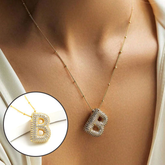 MHS.SUN Gold Plated Balloon 26 Letter Necklaces Copper Zircon Bubble Initial Pendant Chunky Women Personality Chain Jewelry