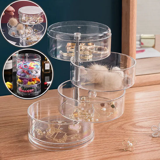 Multi Layer Rotating Transparent Round Jewelry Box for Earrings Studs Necklaces Bracelets Rack Display Shelf Jewelry Storage Box