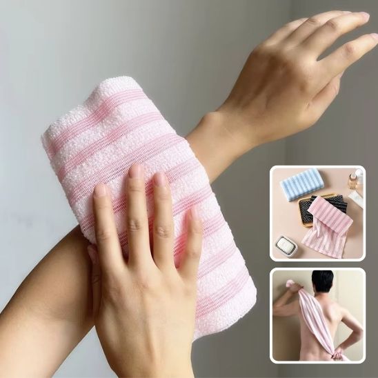 2pcs Double Side Exfoliating Body Scrub Back Scrubber, Bath Wash Towel Loofah Towel with Strap