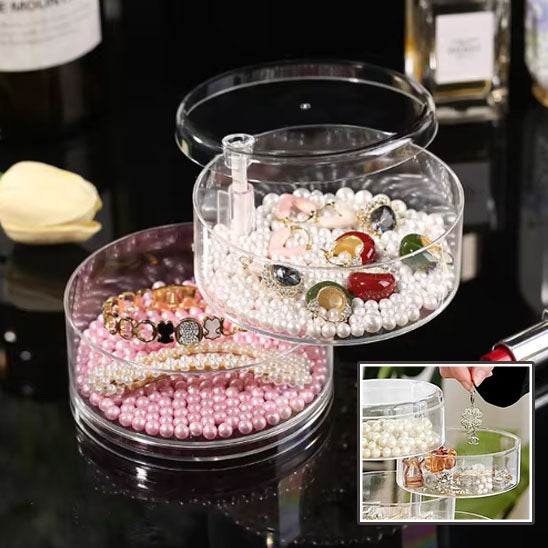 Multi Layer Rotating Transparent Round Jewelry Box for Earrings Studs Necklaces Bracelets Rack Display Shelf Jewelry Storage Box