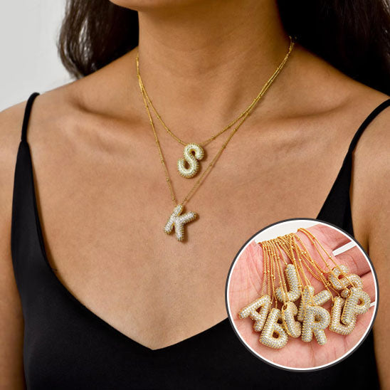 MHS.SUN Gold Plated Balloon 26 Letter Necklaces Copper Zircon Bubble Initial Pendant Chunky Women Personality Chain Jewelry