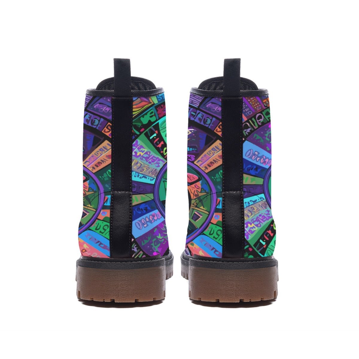 Indigo Garden Martin Boots — Blue & Violet Folk Floral AOP Combat Boots, Statement Festival Footwear