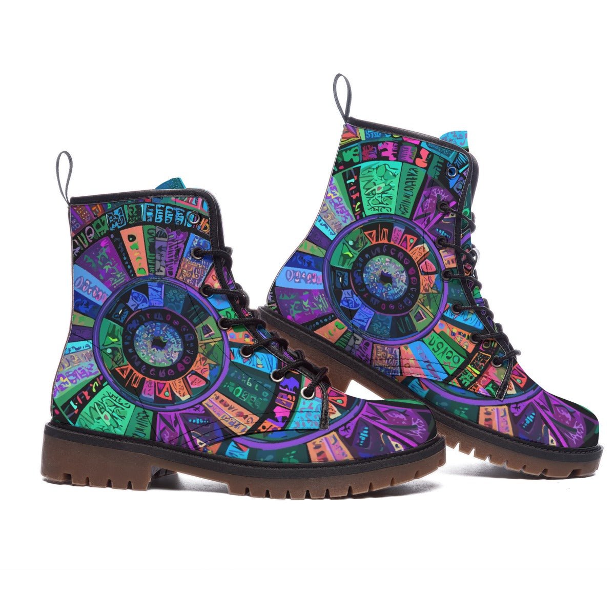 Indigo Garden Martin Boots — Blue & Violet Folk Floral AOP Combat Boots, Statement Festival Footwear