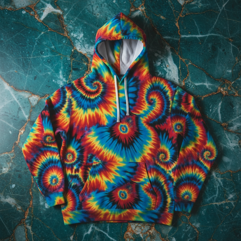 Inferno Vortex Tie-Dye AOP Hoodie for Psychedelic Streetwear Collectors — Spiral Rainbow All-Over Print, 95% Poly-Spandex