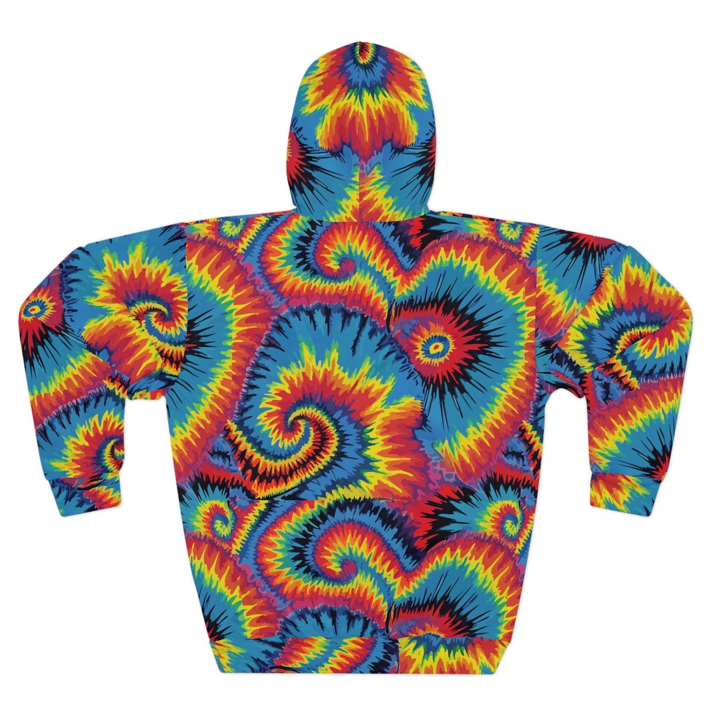 Inferno Vortex Tie-Dye AOP Hoodie for Psychedelic Streetwear Collectors — Spiral Rainbow All-Over Print, 95% Poly-Spandex
