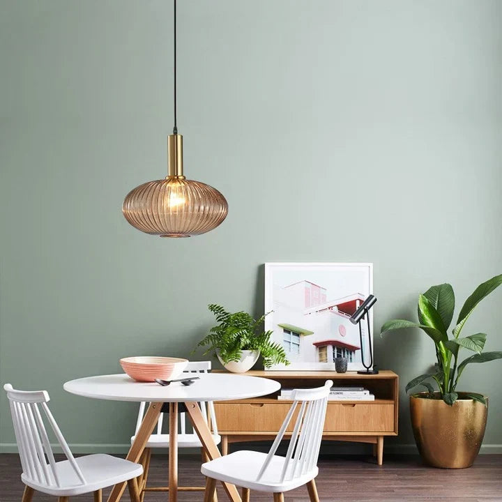Retro Coloured Glass Pendant Light With Iron Fitting