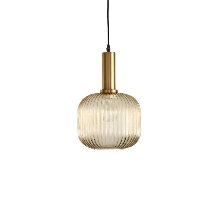 Ribbed Glass Pendant Lights With Metal Tube Fitting