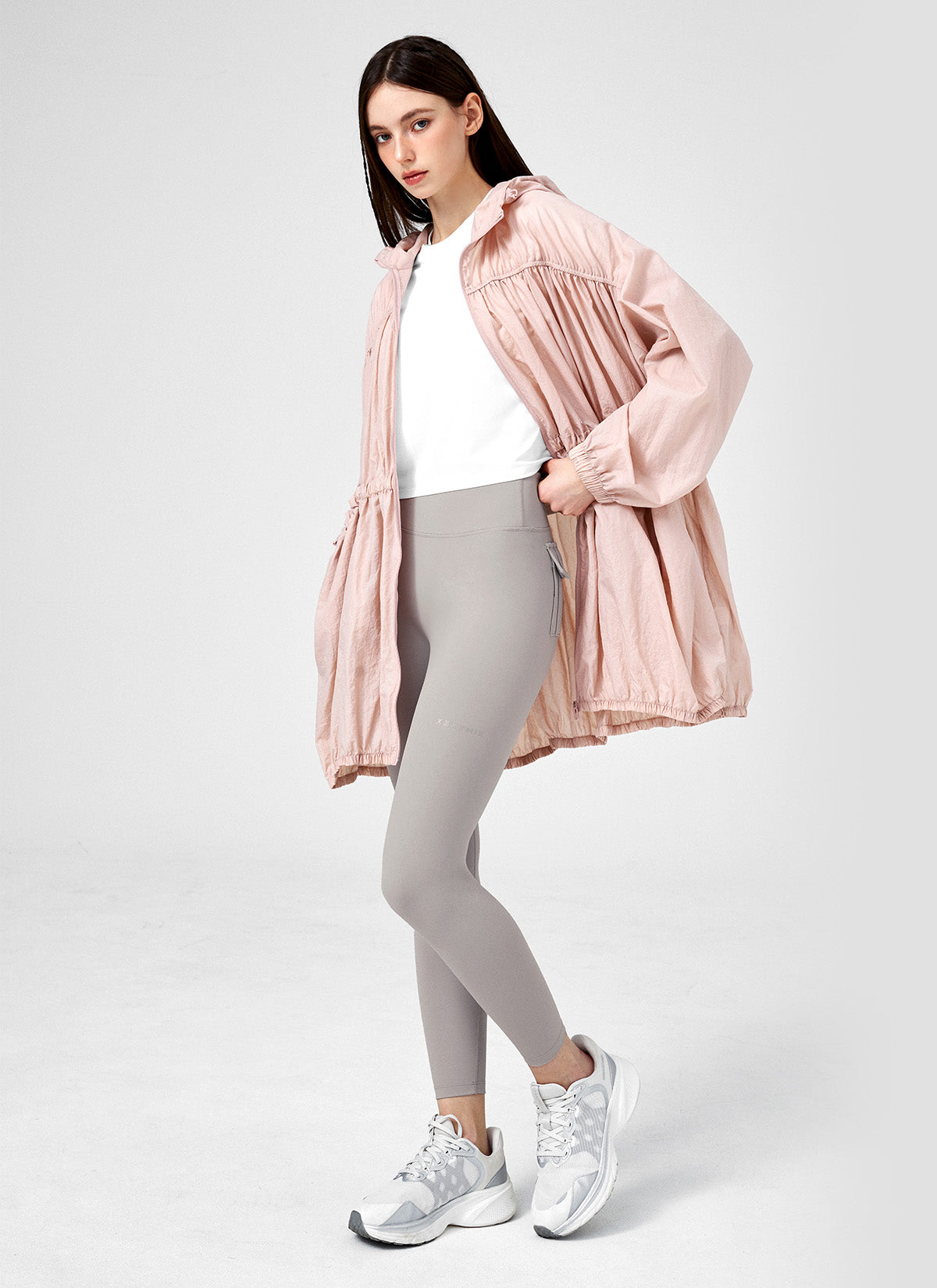 Airy Balloon Shirring Hood Long Jacket