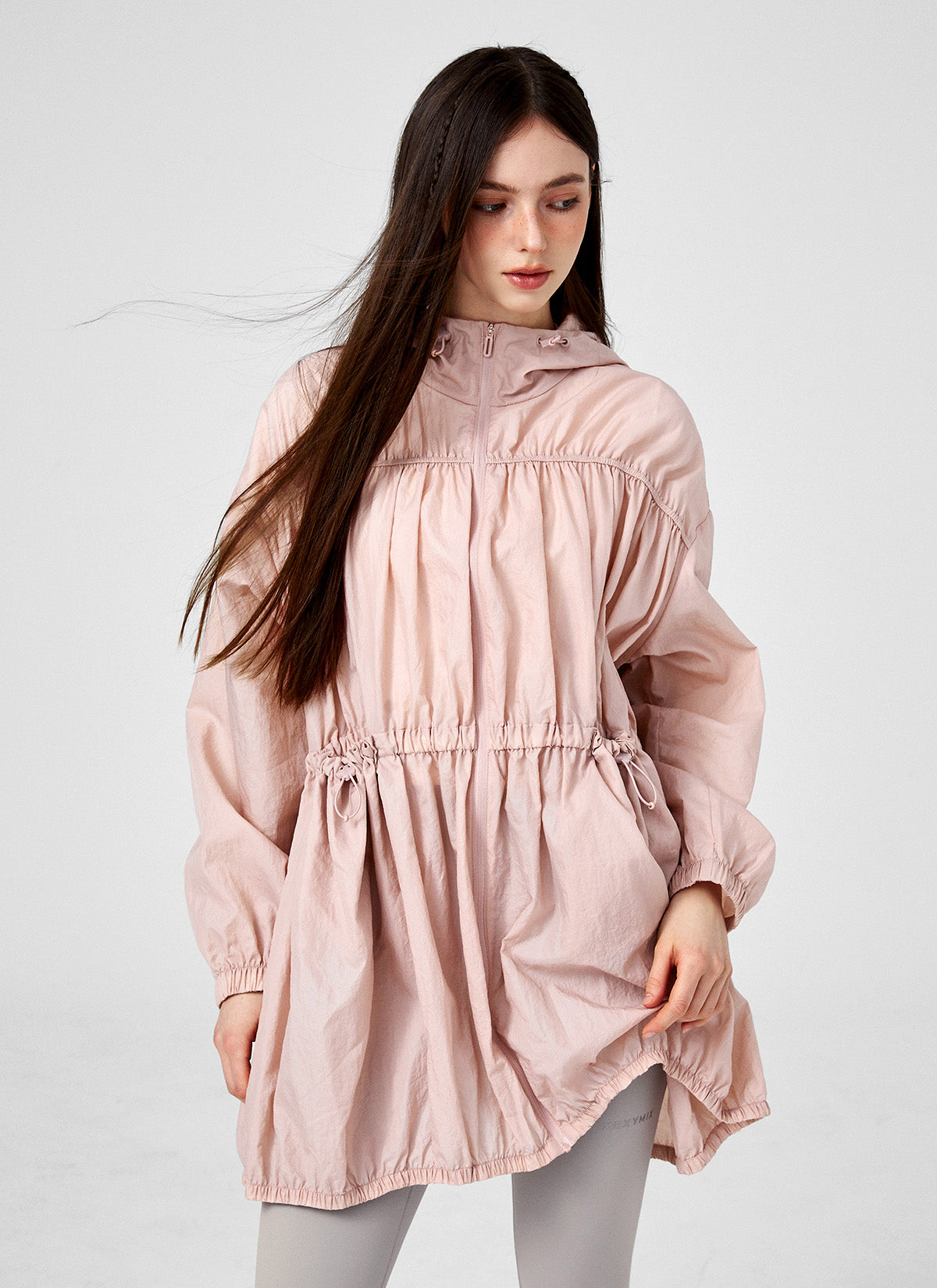 Airy Balloon Shirring Hood Long Jacket