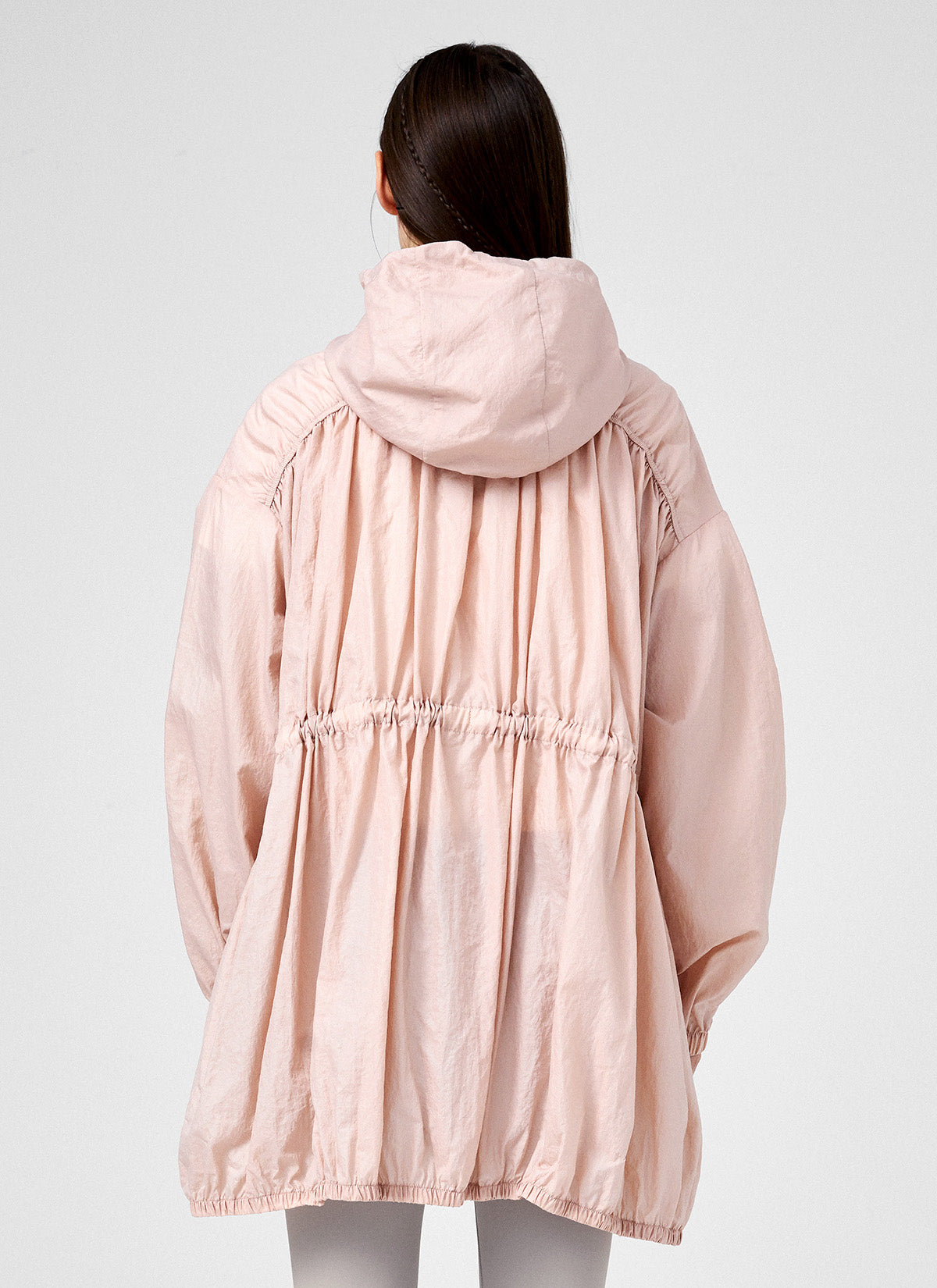 Airy Balloon Shirring Hood Long Jacket