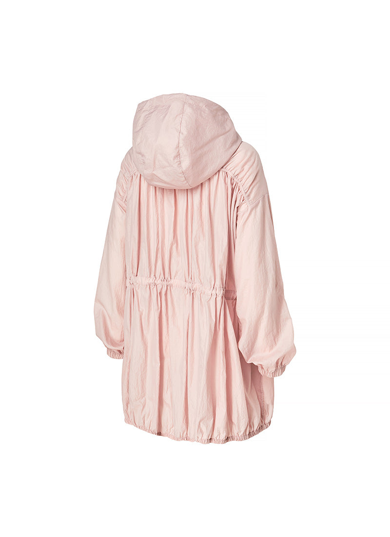 Airy Balloon Shirring Hood Long Jacket