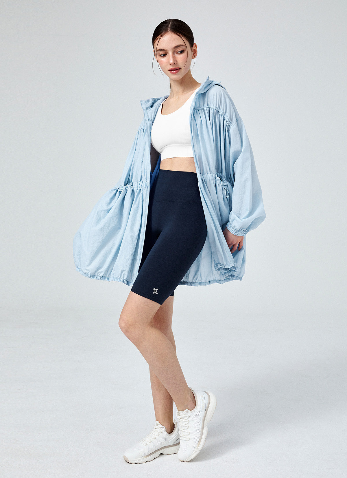 Airy Balloon Shirring Hood Long Jacket