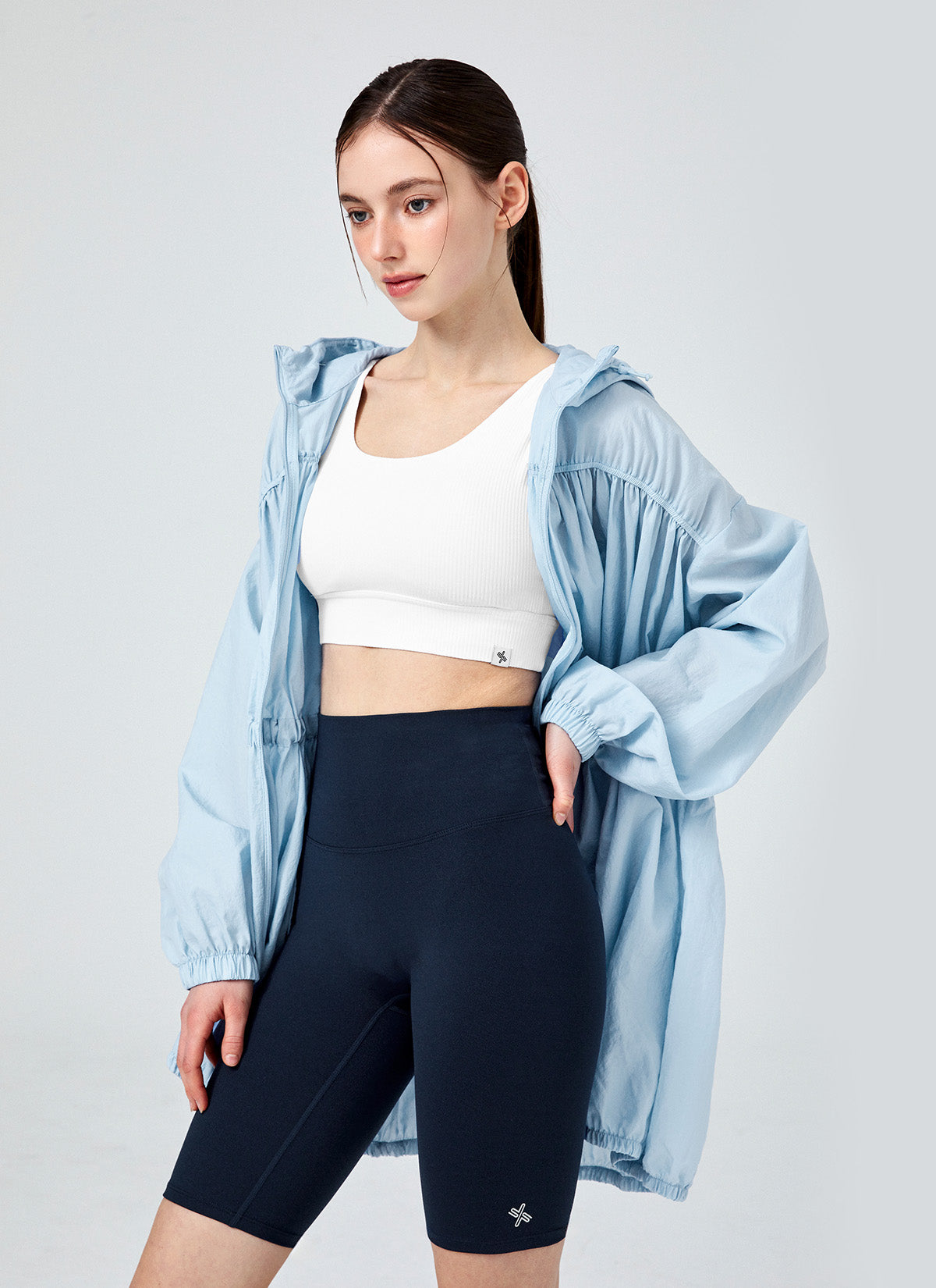 Airy Balloon Shirring Hood Long Jacket