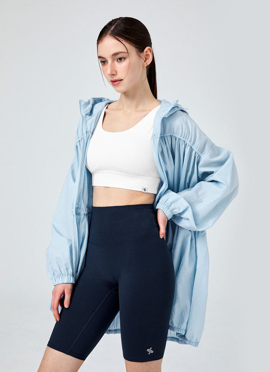 Airy Balloon Shirring Hood Long Jacket