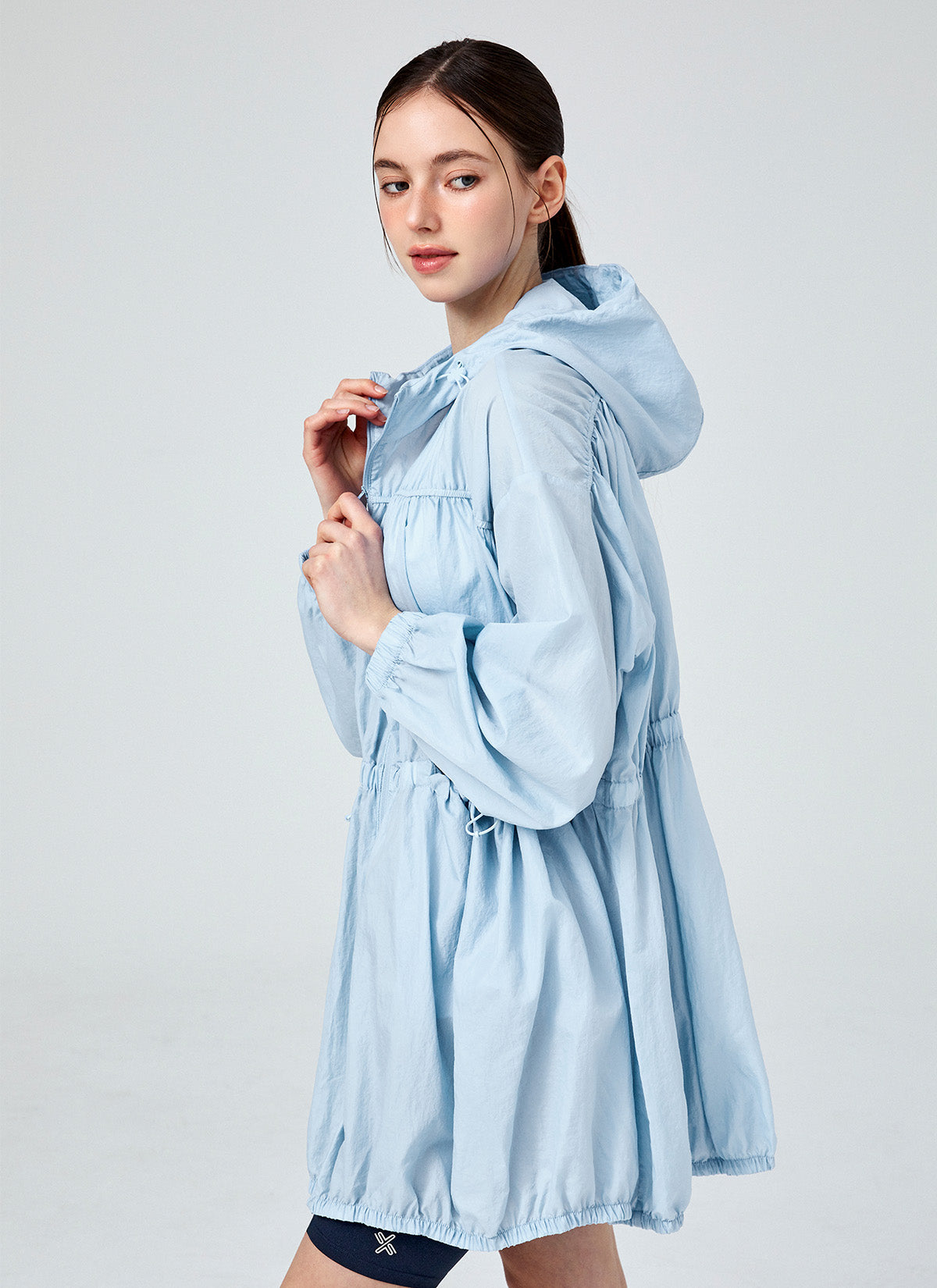 Airy Balloon Shirring Hood Long Jacket