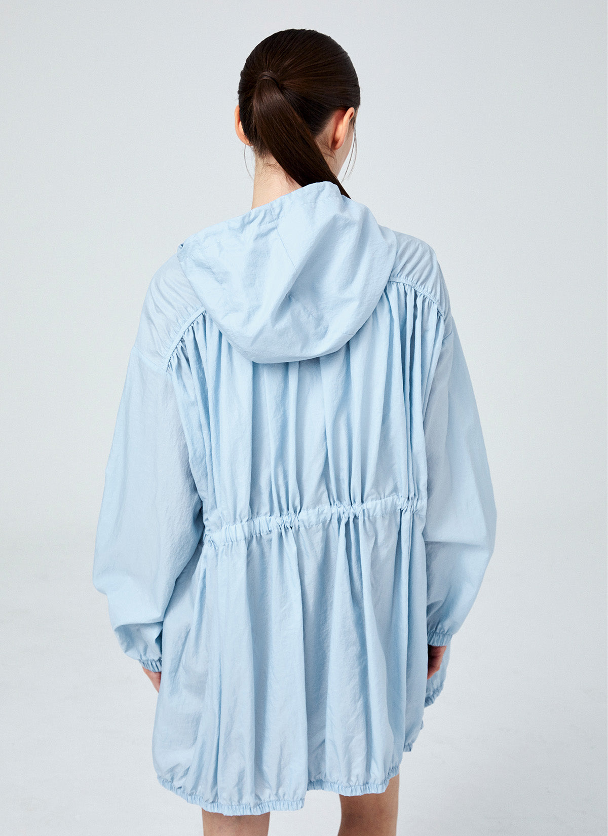 Airy Balloon Shirring Hood Long Jacket