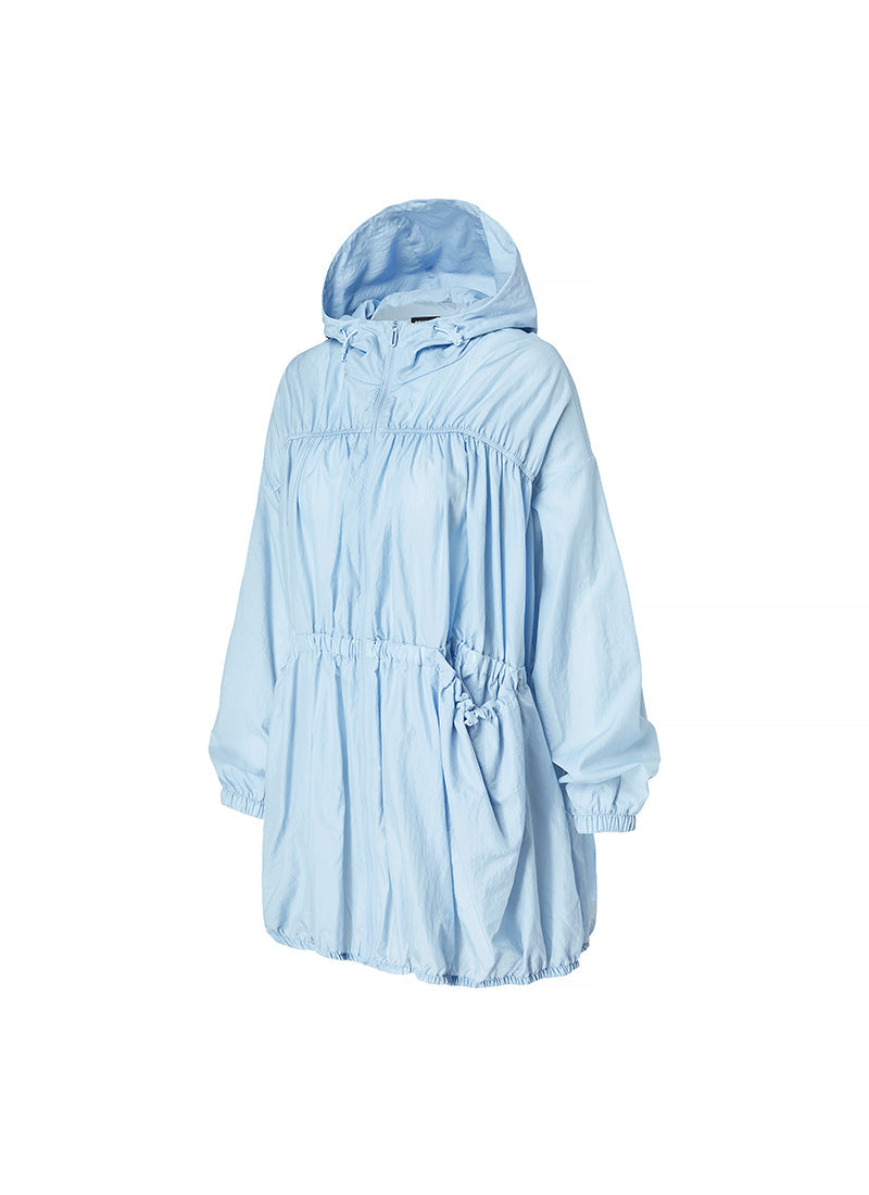 Airy Balloon Shirring Hood Long Jacket