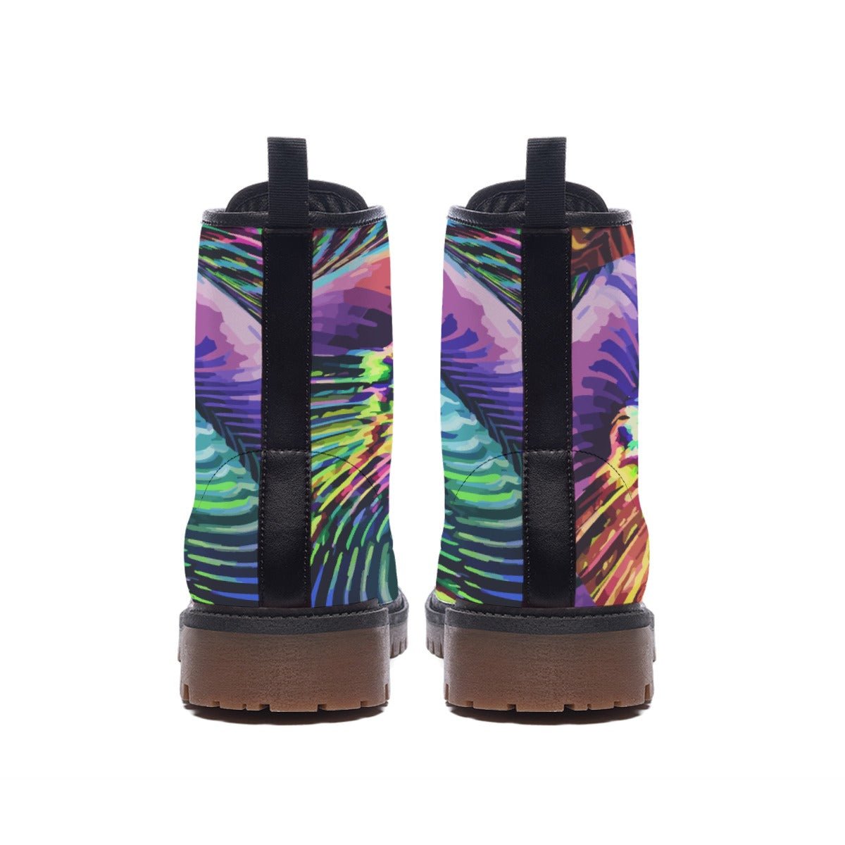 Kaleido Bloom Martin Boots — Rainbow Mandala Floral AOP Combat Boots, Wearable Art Footwear