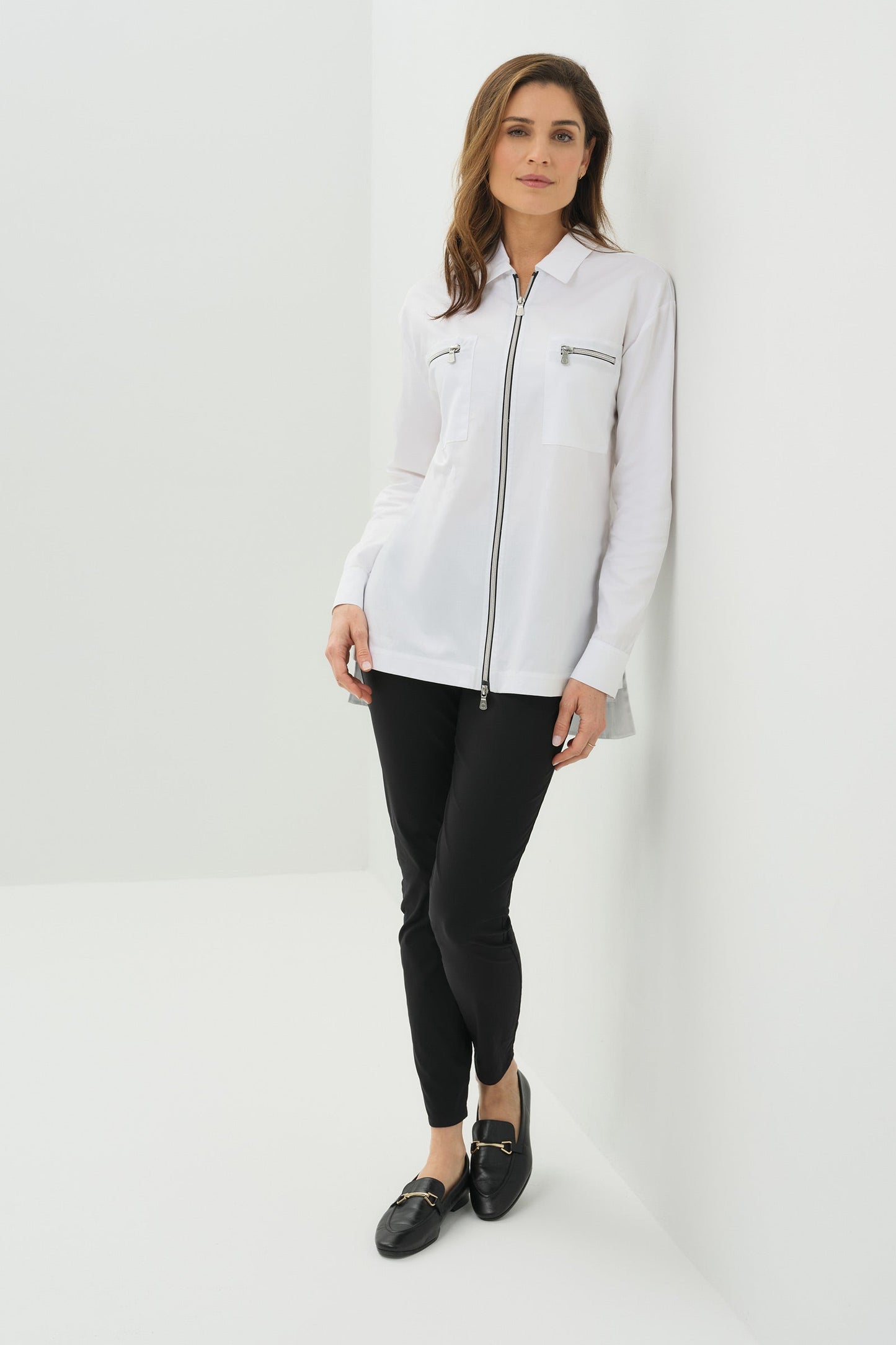 Kari Poplin Oversized Full Contrast Zip Collared Shirt