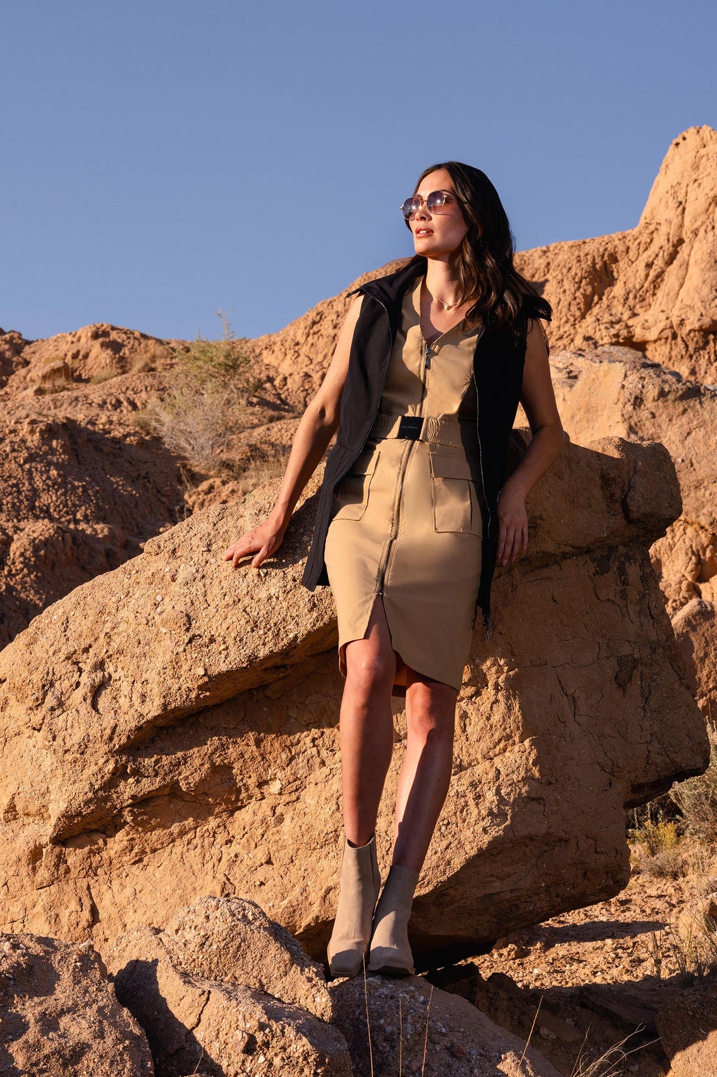 Kourt Sleeveless Belted Zip Utility Dress