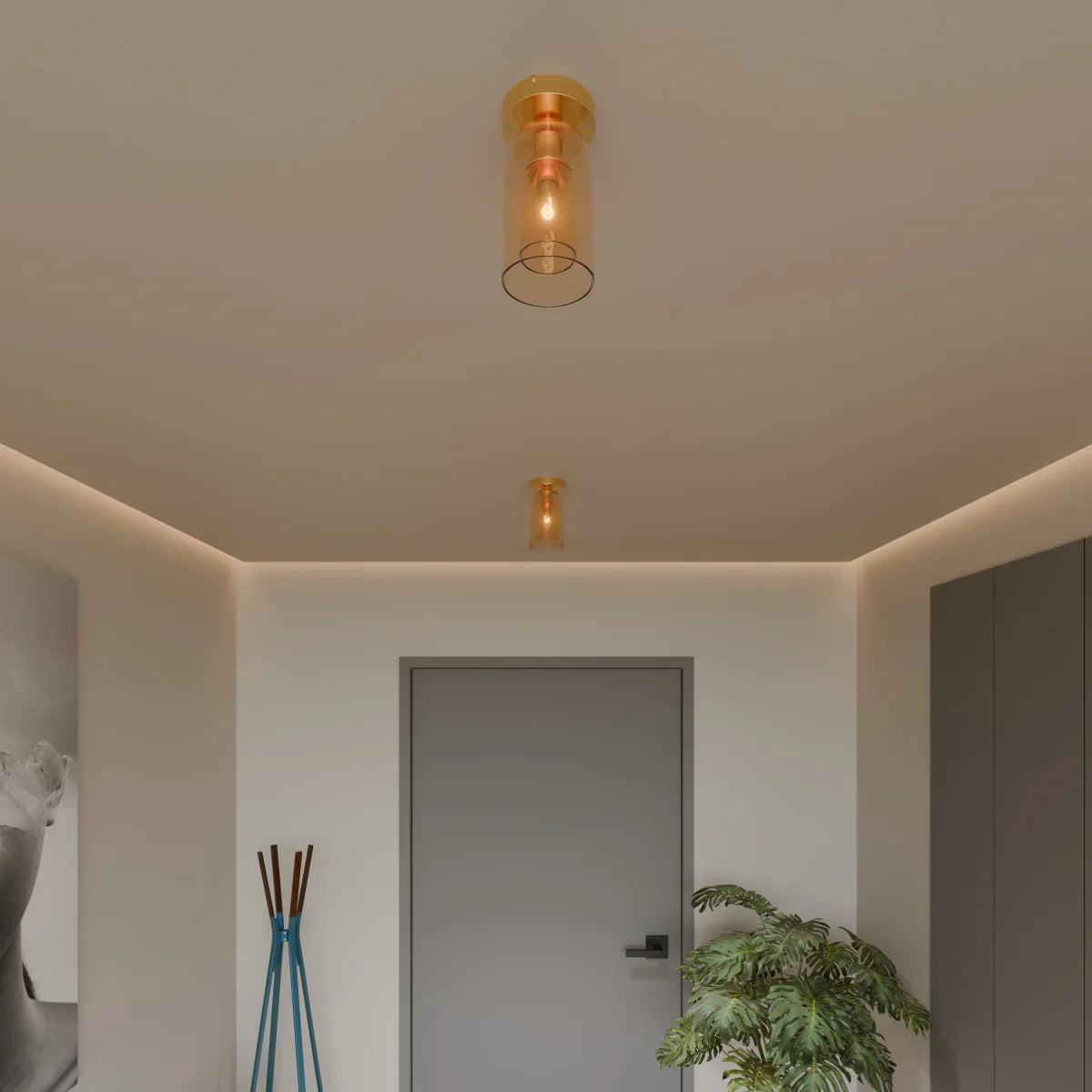 Modern Glass Ceiling Light With Hardwired LED Light