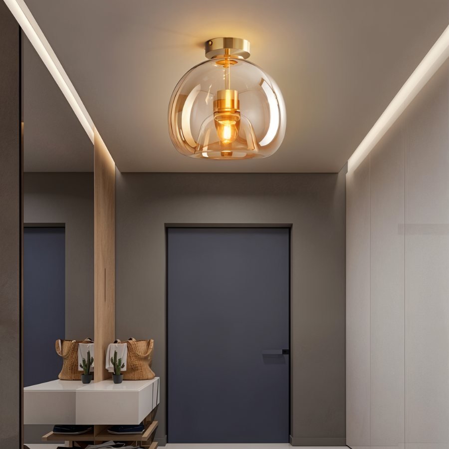 Modern Glass Ceiling Light With Hardwired LED Light