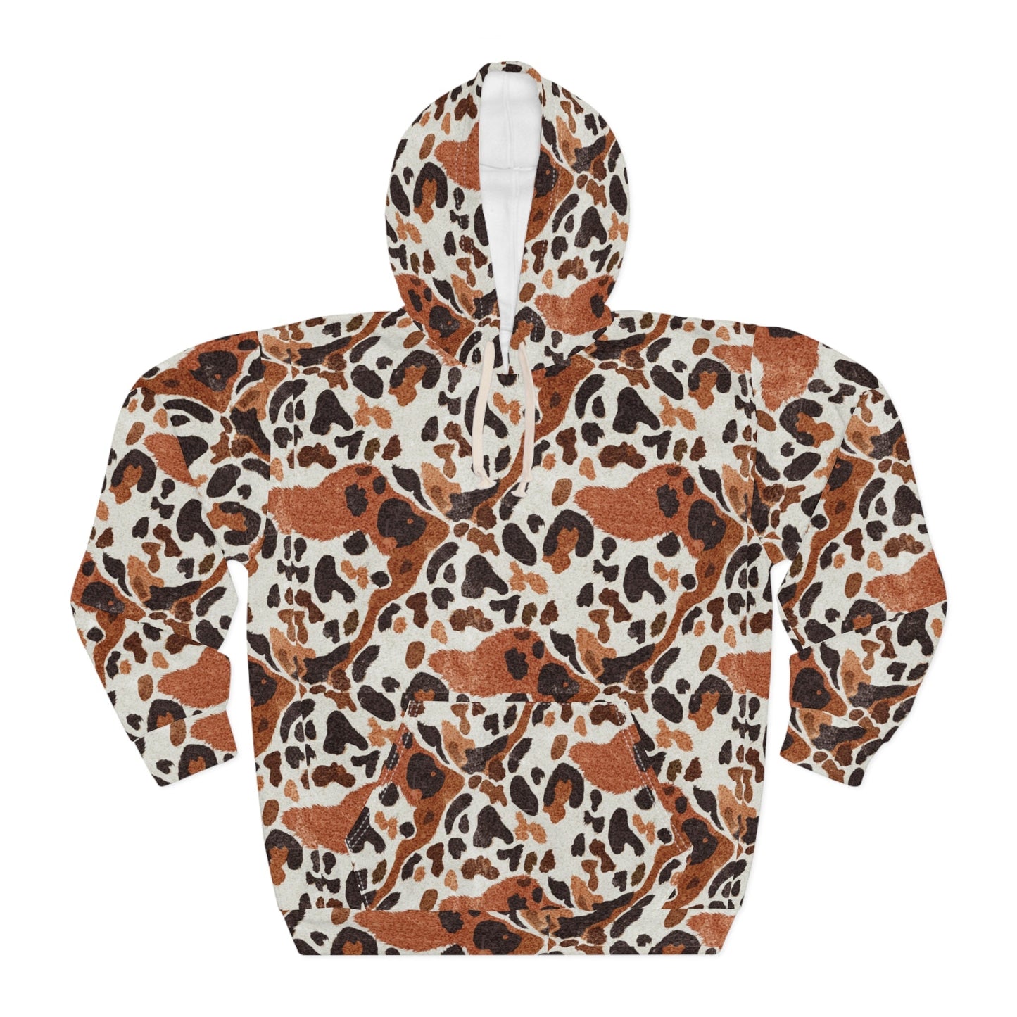 Leopard Spot AOP Hoodie for Animal Print Maximalists — Brown Cream Wild Print Pullover, Autumn Street Style Statement, Cozy Unisex Gift for Her or Him