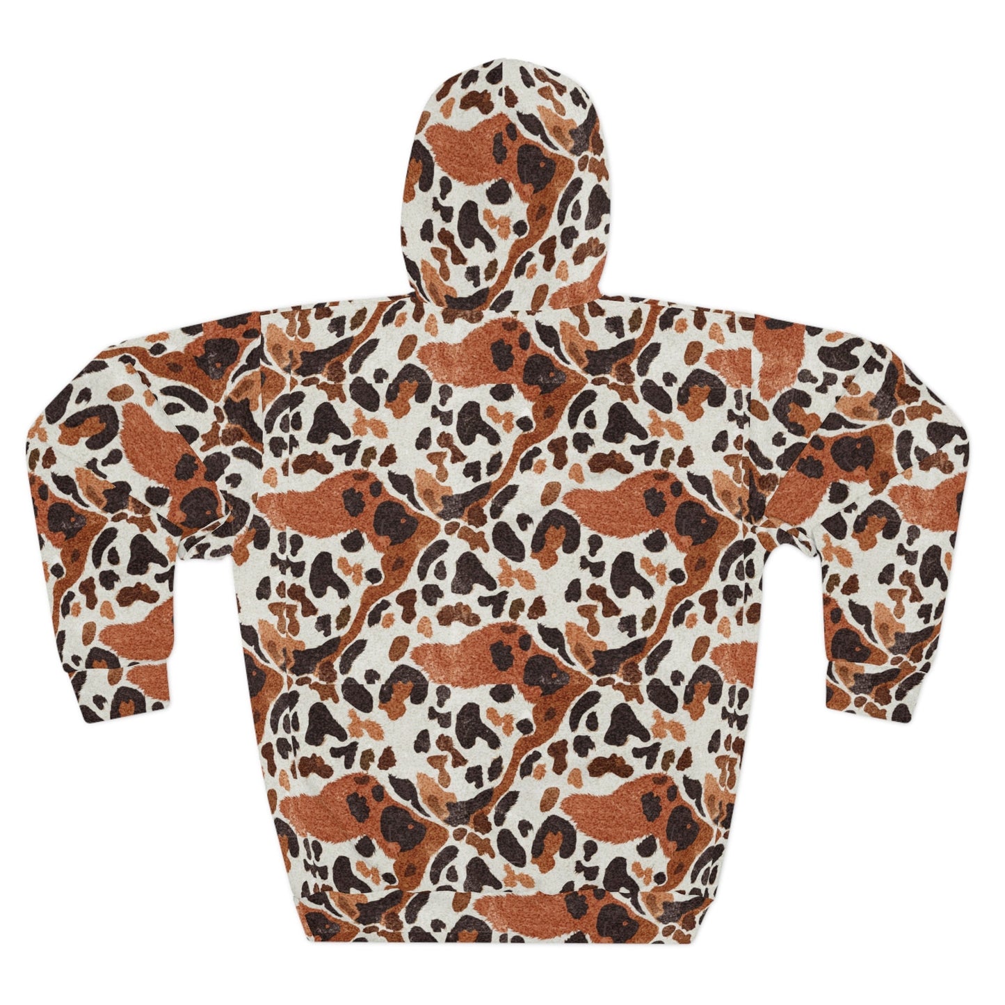 Leopard Spot AOP Pullover Hoodie for Wild Street Style Dressers — Brown Cream Animal Print, 250gsm Poly Cut-and-Sewn