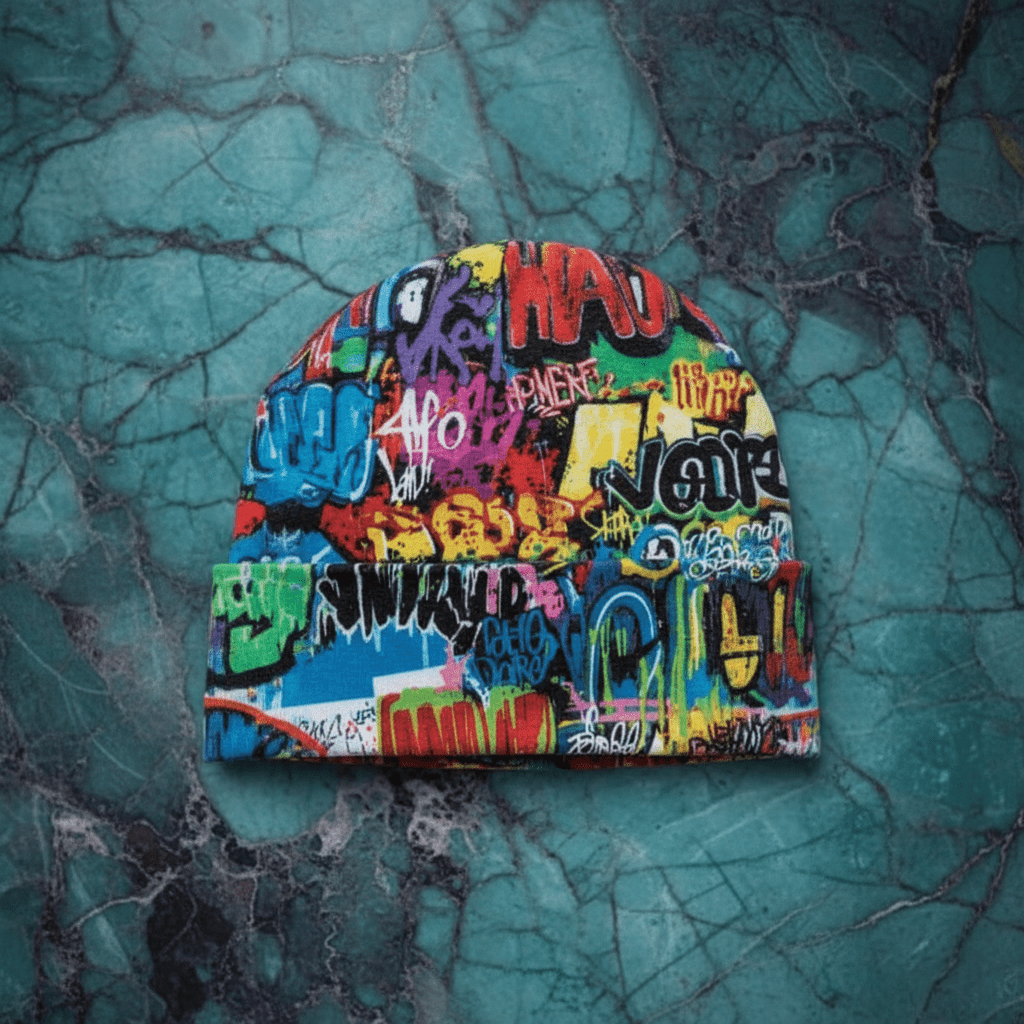 Liquid Glitch Beanie – Maximalist Graffiti Streetwear Hat