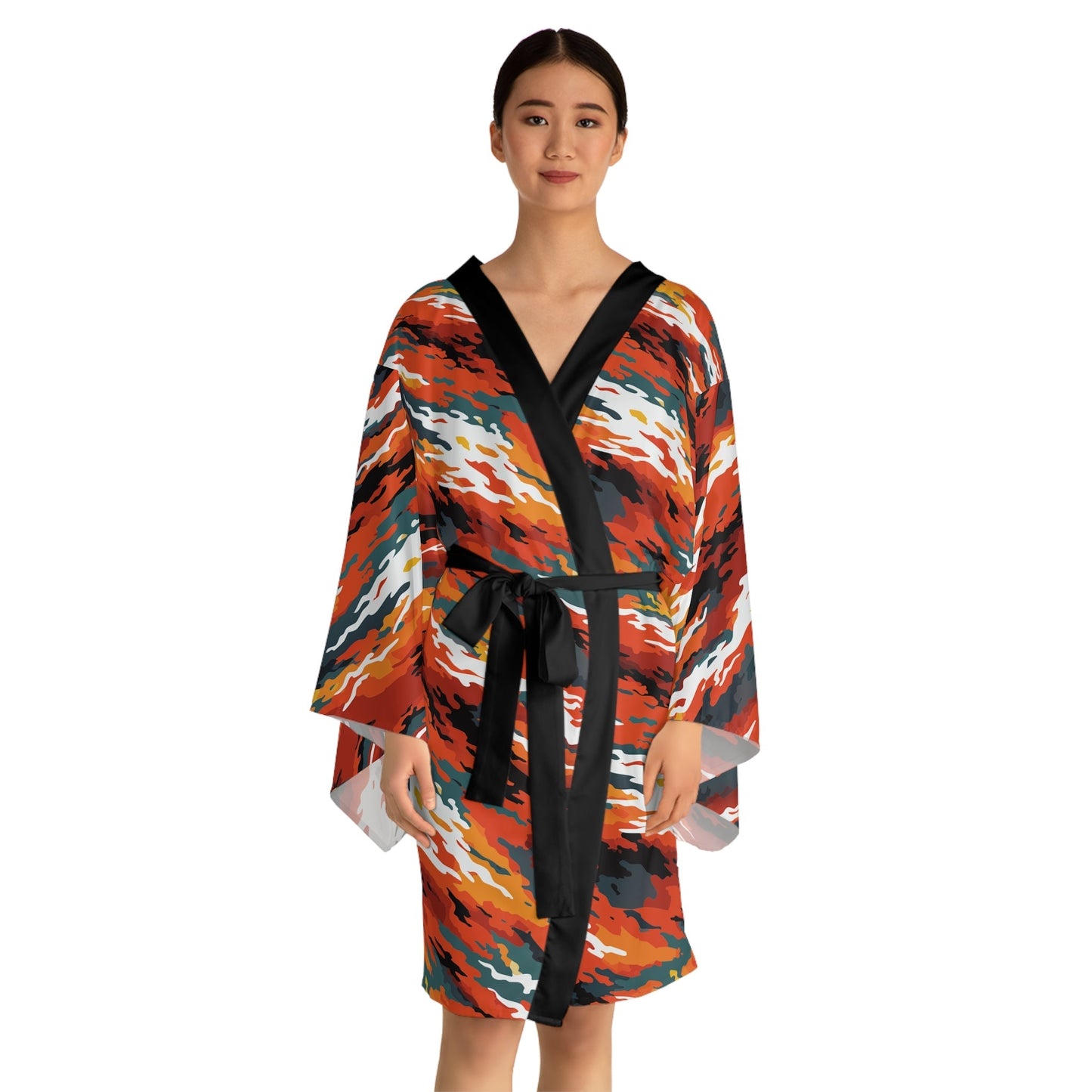 Long Sleeve AOP Kimono Robe for Maximalist Home Dressers — Bold All-Over Print Women's Duster Robe, Gallery Lounge Statement