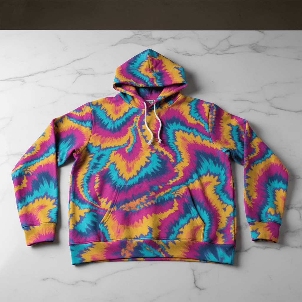 Magnetic Sea AOP Thicken Fleece Pullover Hoodie — Dyles Mavis Bold Rainbow Spiral, Boundless Bleeds Festival Streetwear